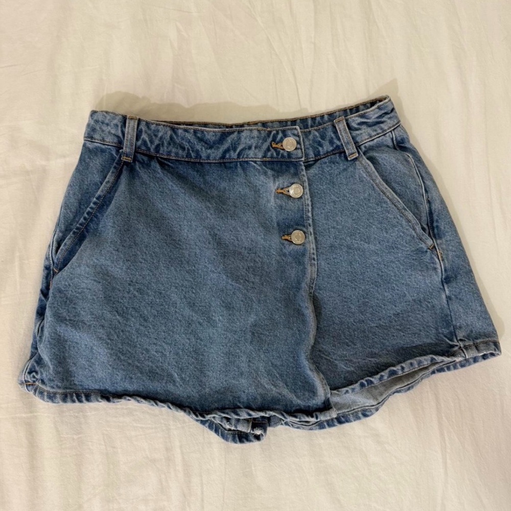 Zara Light Blue High-Waist Denim Shorts